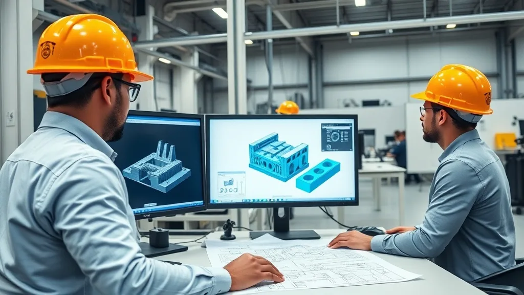 Engineers reviewing CAD mold flow analysis at Custom Molding Company South Africa