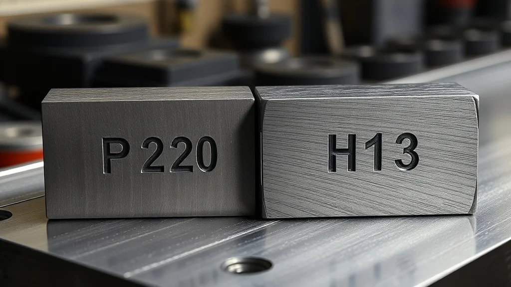 P20 and H13 tool steel blocks side by side showing grain structure difference